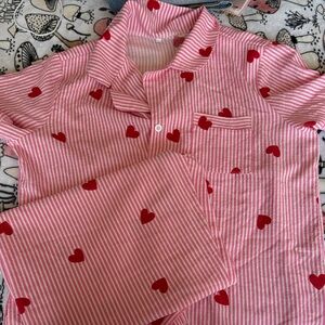 SHEIN Pink and Red Heart Pajama Set